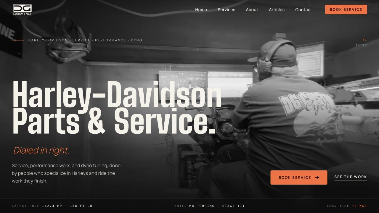 DG Custom Cycle homepage design