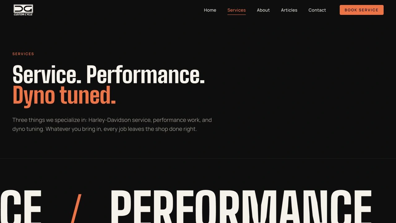 DG Custom Cycle website detail
